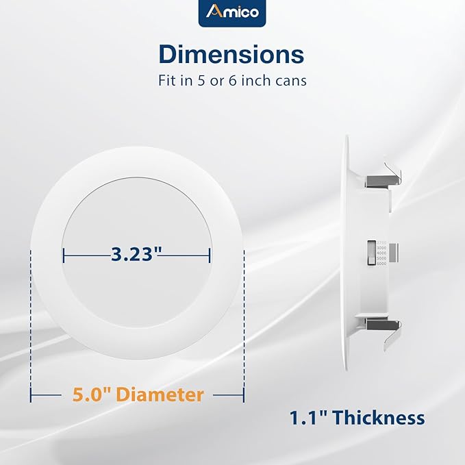Amico Recessed Lighting 4 Inch, 24 Pack 5CCT Flat LED Can Lights, 2700K/3000K/4000K/5000K/6000K Selectable, 7W Eqv 60W, 700LM Brightness, Retrofit Installation - ETL & FCC