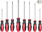 ROTATION 8PCS Magnetic Tip Torx Screwdriver Set, 8 Torx Star Screwdrivers, T8, T10, T15, T20, T25, T27, T30, T40 Red Tip | Red, Gloss, S2 Steel
