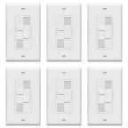 TOPGREENER Kalide Dual Load Dimmer Light Switch, Double LED Dimmer Switch, Full Range Dimming,Single Pole, 200W LED/CFL, UL Listed,TGDDS-W-6PCS, White, 6 Pack
