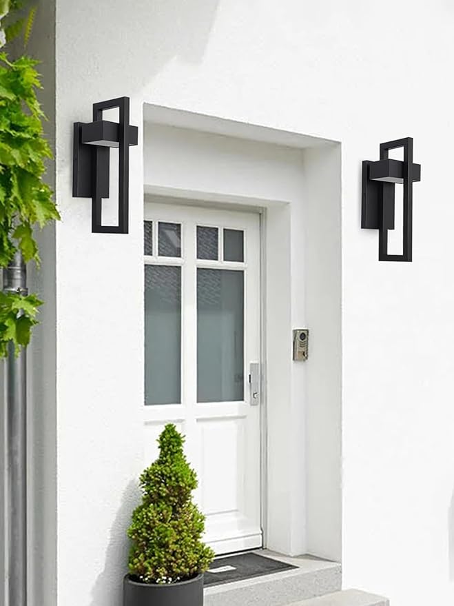 LamQee Outdoor Wall Lights Modern Exterior Lighting Fixtures, 3000K Integrated LED Outdoor Wall Sconce Lighting, Matte Black Outside Wall Mount Lights for House Front Door Porch Garage Patio 1 Pack