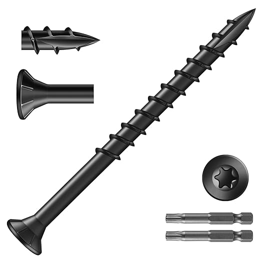 #9 x 2-1/2" Deck Screws (930Pcs) 10lb. Exterior Wood Screws. Carbon Steel, Black, Flat Head, Rust Resistant epoxy Coated, with T25 Star Bit