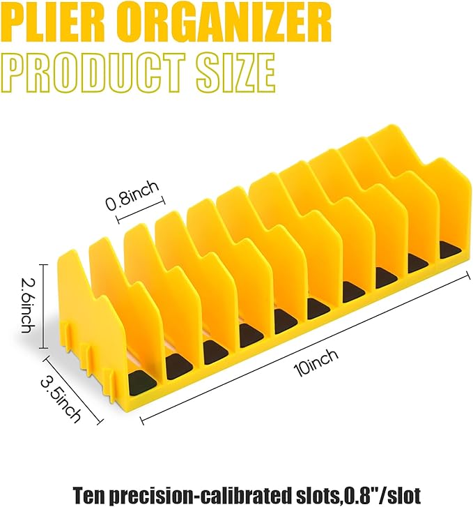 Plier Organizer,4 Pack Pliers Organizer for Tools Cutters with Extendable Design & Non-Slip Rubber Base, 40 Slots Tool Box Organizers for Pliers, Wrenches, Screwdrivers,Yellow
