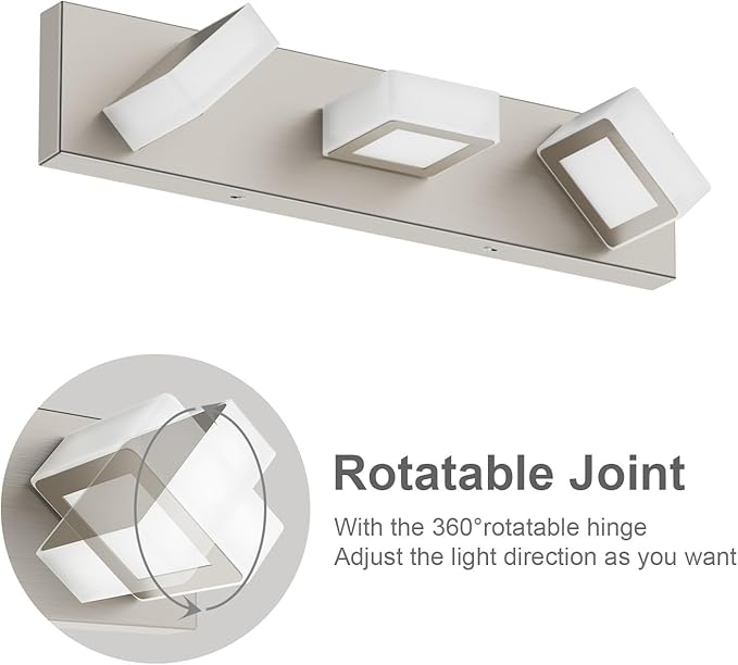 Ralbay 3-Light Brushed Nickel Bathroom Vanity Lights Metal Acrylic LED Modern Bathroom Wall Lighting Fixtures