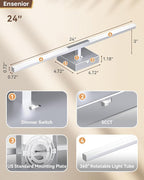Ensenior Modern Vanity Light 24 Inch, Built-in Dimmer, 14W Dimmable 5CCT LED Light Fixture Over Mirror, Matte Grey Bar for Bathroom Mirror Cabinets Bedroom-FCC Certificated