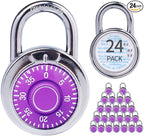 Combination Padlocks with Metal Body, Indoor Use for Gym Lockers & School Locker, ‌Purple, 24-Pack