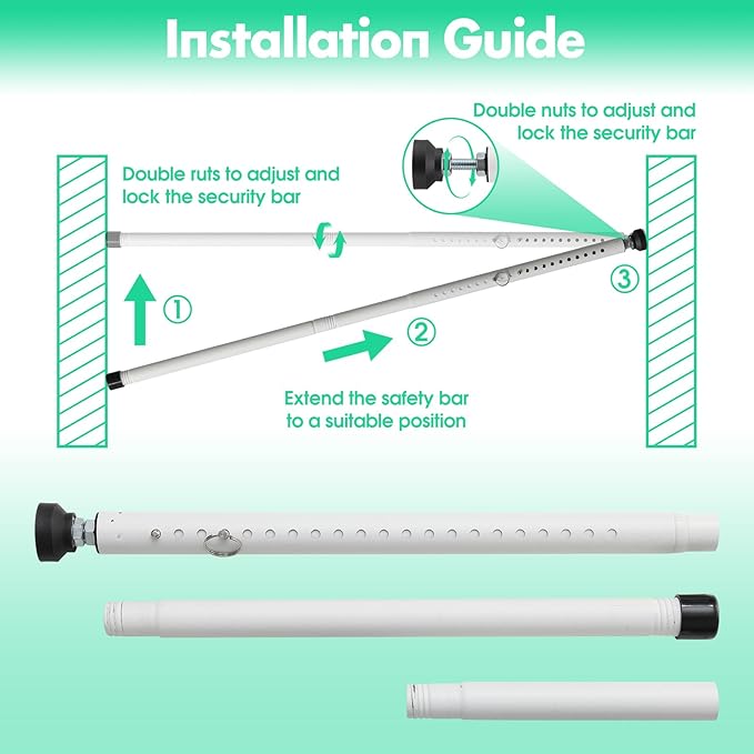 2pcs Sliding Door Security Bar, Adjustable Window Security Locks with Rubber Tips 17-50inch, Patio Door Security Lock Black for Home Apartment, White