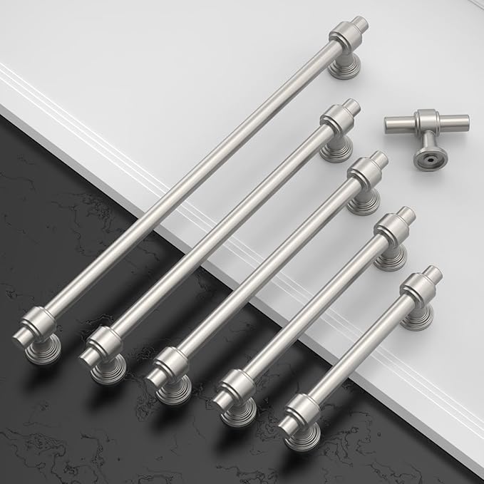 Amerdeco 10 Pack Brushed Satin Nickel Cabinet Pulls 10 Inch(254mm) Hole Center Drawer Pulls Cabinet Hardware Kitchen Cabinet Handles for Bathroom Dresser Pulls ZH0069