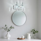 Vintage Bathroom Vanity Light, 2-Light Chrome Vanity Lighting Fixture with Flower Glass Shade, Bathroom Lighting Fixtures Over Mirror