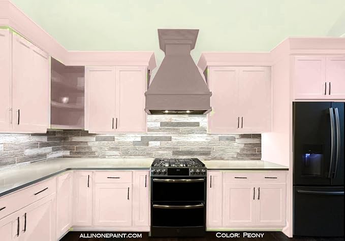 ALL-IN-ONE Paint, Durable cabinet and furniture paint. Built in primer and top coat, no sanding needed. Includes our 30 featured color card - Peony (pale pink), Gallon