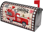 Valentines Day Mailbox Cover Magnetic Standard Size 25.5 x 21 Inch Love Hearts Red Truck Black White Buffalo Plaid Valentines Decoration Mailbox Cover Romantic Post Box Cover Wraps Garden Yard Decor