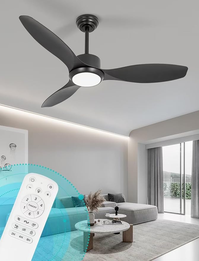 48 inch Ceiling Fans with Lights,Black Ceiling Fan with Light and Remote,3 Color Light,6 Speed,DC Motor,for Bedroom/Outdoor/Patios,Black