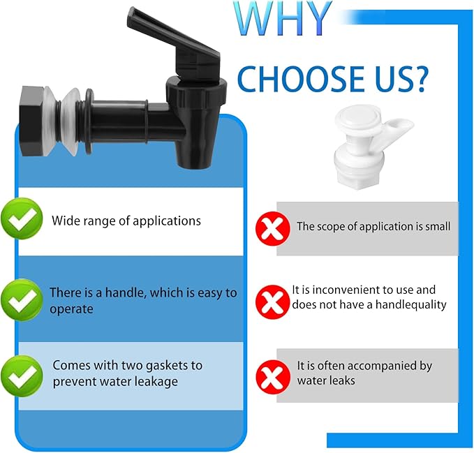 Replacement Cooler Faucet Water Bottle Jug, BPA-Free Plastic Spigot Spout Beverage Lever Pour Dispenser Valve, Crock Tap (4 Black)