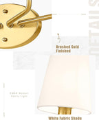 Emak 29 Inch Bathroom Lighting Fixtures Over Mirror, 4-Light Bathroom Vanity Light Wall Sconce with Flared White Fabric Shade, Brushed Gold Vanity Lights for Bathroom, Mirror, VL132-BGD-WF-4