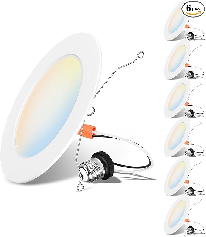 LVWIT Recessed Lighting 6 Inch, Recessed Lights Color Selectable 2700/3000/4000/5000/6000K 5CCT, 10W(120W Equivalent) Dimmable LED Can Lights with E26,LED Retrofit Recessed Light 6 Inch, 6 Pack