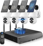 《100% Solar Powered &Full 360° Coverage》Outdoor Wireless PTZ Camera System, 4MP Solar Powered Battery Cameras,Home Video Surveillance, Surveillance DVR Kits