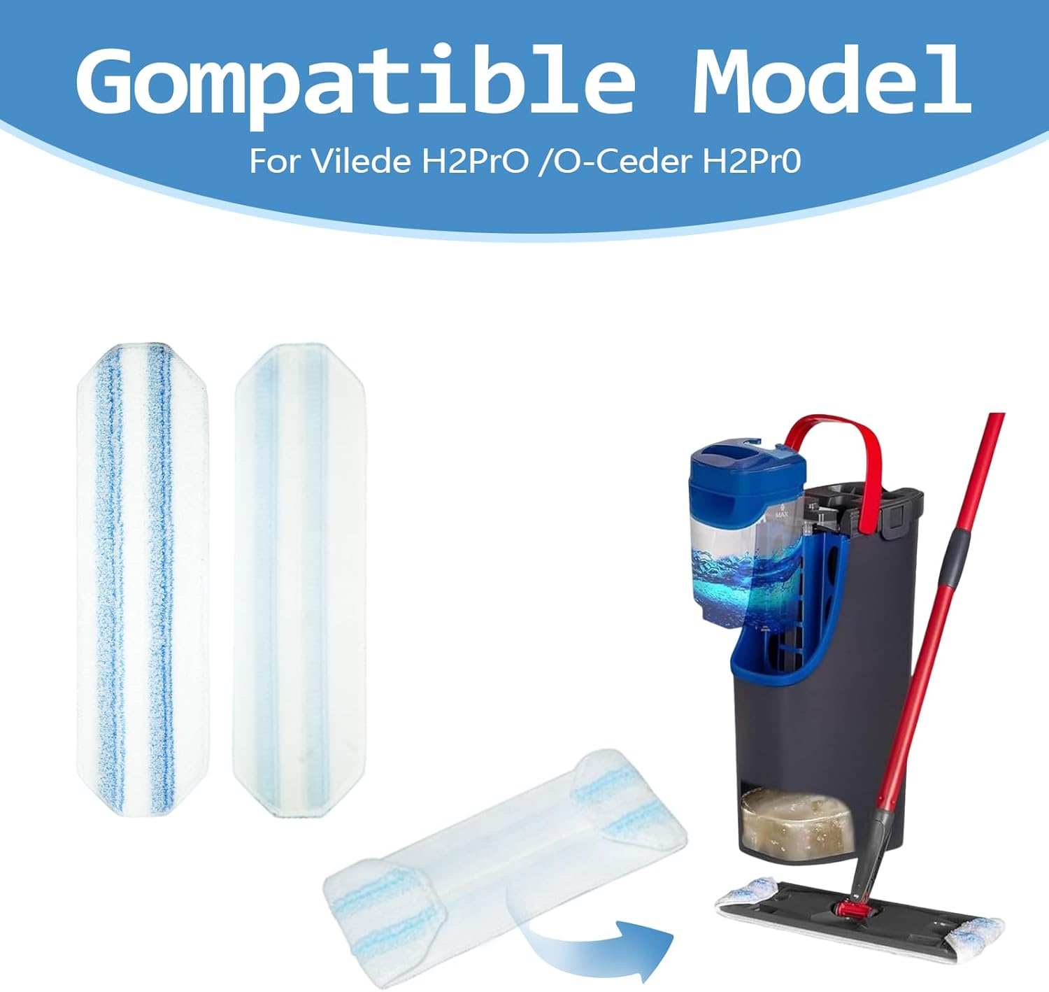 6 Pack Mop Replacement Pads for Ocedar H2prO Flat Mop System, Washable and Reusable Handle Pads Refills for Floor Cleaning