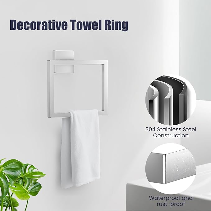Bathroom Hardware Accessories Set: 7-Pieces Bath Towel Bar Set, Towel Racks for Bathroom Wall Mounted, SUS304 Stainless Steel, Brushed Nickel