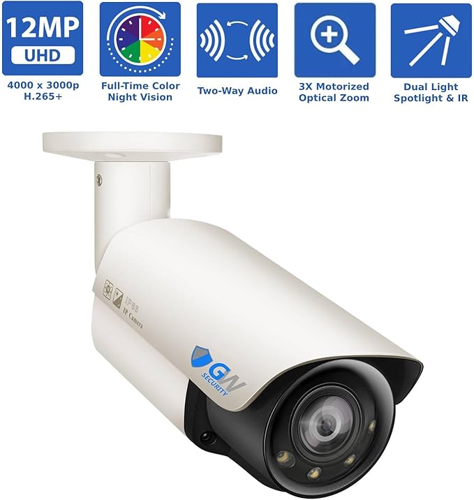 GW Security 32 Channel UltraHD 12MP 6K @ 30FPS Realtime 3X Motorized Zoom PoE Security Camera System with 16 x 12MP IP Two-Way Audio Full-Time Color Night Vision Outdoor/Indoor Smart AI Bullet Cameras