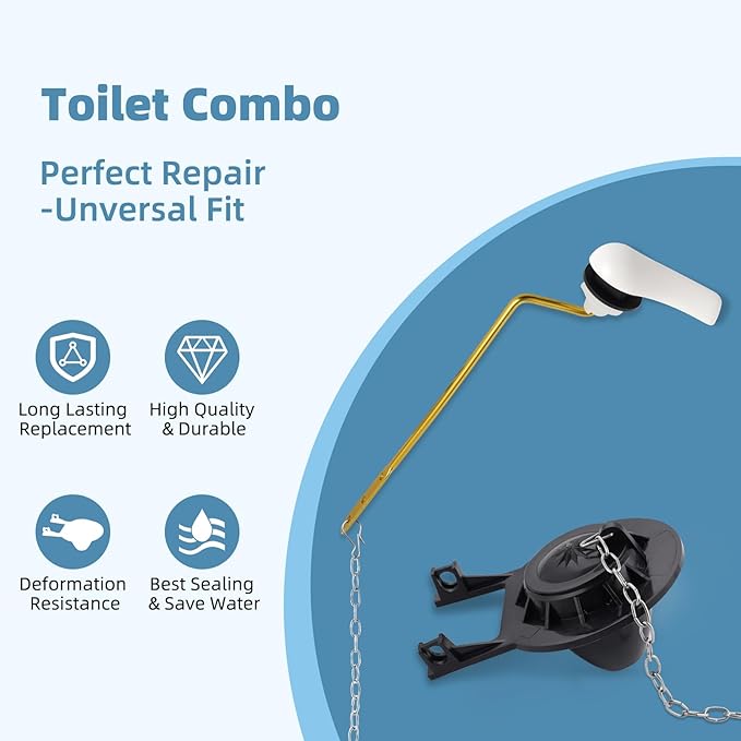 Universal Toilet Handle Replacement Kit Side Mount with 2-Inch Rubber Toilet Flapper, Toilet Tank Parts Compatible with Kohler, American Standard, TOTO, Mansfield, Angle Mount-White