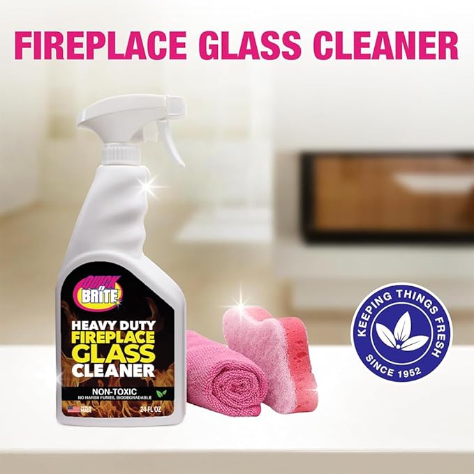Quick 'n Brite Fireplace Glass Cleaner 24oz, Nonabrasive Cleaning Spray for Oven, Cooktops, Ceramic-Glass, Microwave Glass