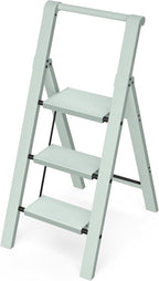 Taranta 3 Step Ladder,Lightweight Aluminum Step Stool with Convenient Handgrip, Folding Ladder with Anti-Slip Pedals, 330lbs Capacity Stepladder for Home, Office, Kitchen-Fairyland Green