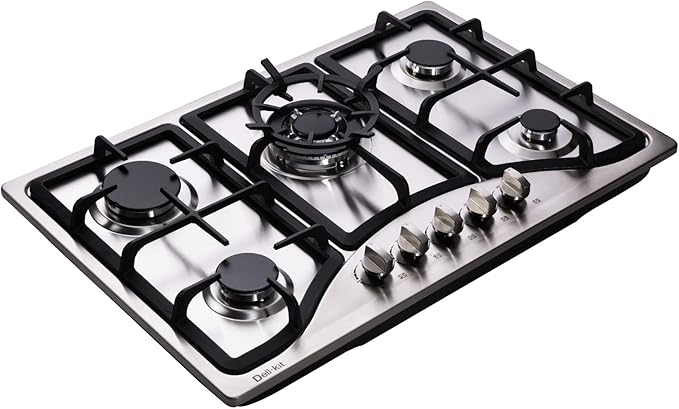 Deli-kit® 30 Inch Gas Cooktops Dual Fuel Sealed 5 Burners Stainless Steel Gas Cooktop Drop-In Gas Hob DK257-A10 Gas Cooker