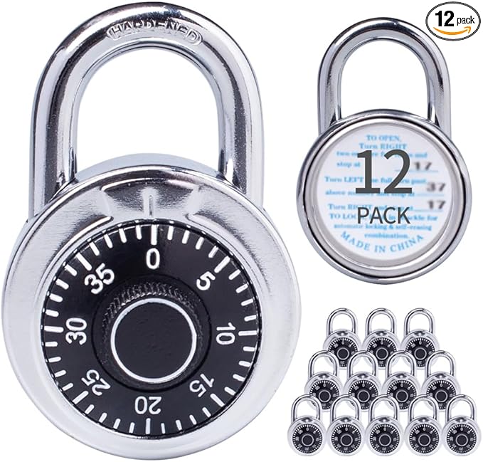 Combination Padlocks with Metal Body, Indoor Use for Gym Lockers & School Locker, ‌Black, 12-Pack