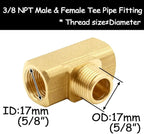 2PCS 3/8 Inch Brass Tee Pipe Fitting 3/8" NPT Female x 3/8" NPT Male x 3/8" NPT Female for Water/Oil/Gas