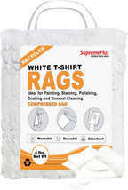 Recycled White T-Shirt Cleaning Rags (4 lbs. Bag) – Shop Rags Bulk for Oil, Stain, Grease, Paint, and Auto Cleaning, Multipurpose