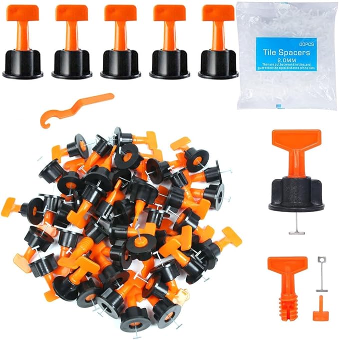 Tile Leveling System Kit 1/8" T Type 50pcs Tile Leveling Reusable + 200pcs Cross Spacer Tile Installation Tool Kit for Stone Ceramic Stone Installation With 1x Wrenches (1/8" 250pcs)