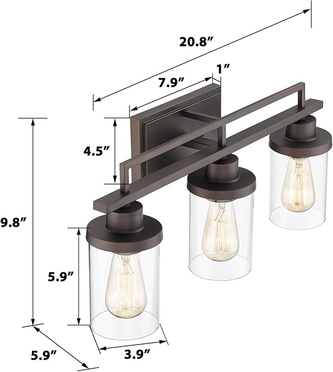 Emliviar 3-Light Vanity Light for Bathroom - Farmhouse Bathroom Light Fixtures in Oil Rubbed Bronze Finish with Clear Glass, YCE238B-3W ORB
