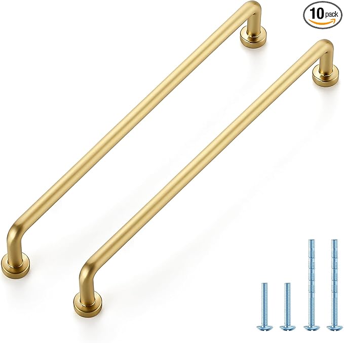 JOY DECOR Cabinet Pulls – 7-1/2 Inch Hole Center, Brushed Brass, 10 Pack, Zinc Alloy Cabinet Handles for Drawers & Cupboard – Vintage Style Hardware for Kitchen, Bathroom, Dresser, Furniture Makeover