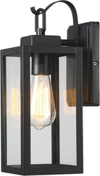 Pia Ricco Outdoor Wall Lights, Matte Black Exterior Light Fixtures with Clear Glass Shade, Waterproof Front Porch Lighting, Modern Sconces Lantern for Outside, House, Garage, E26 Socket, ETL Listed
