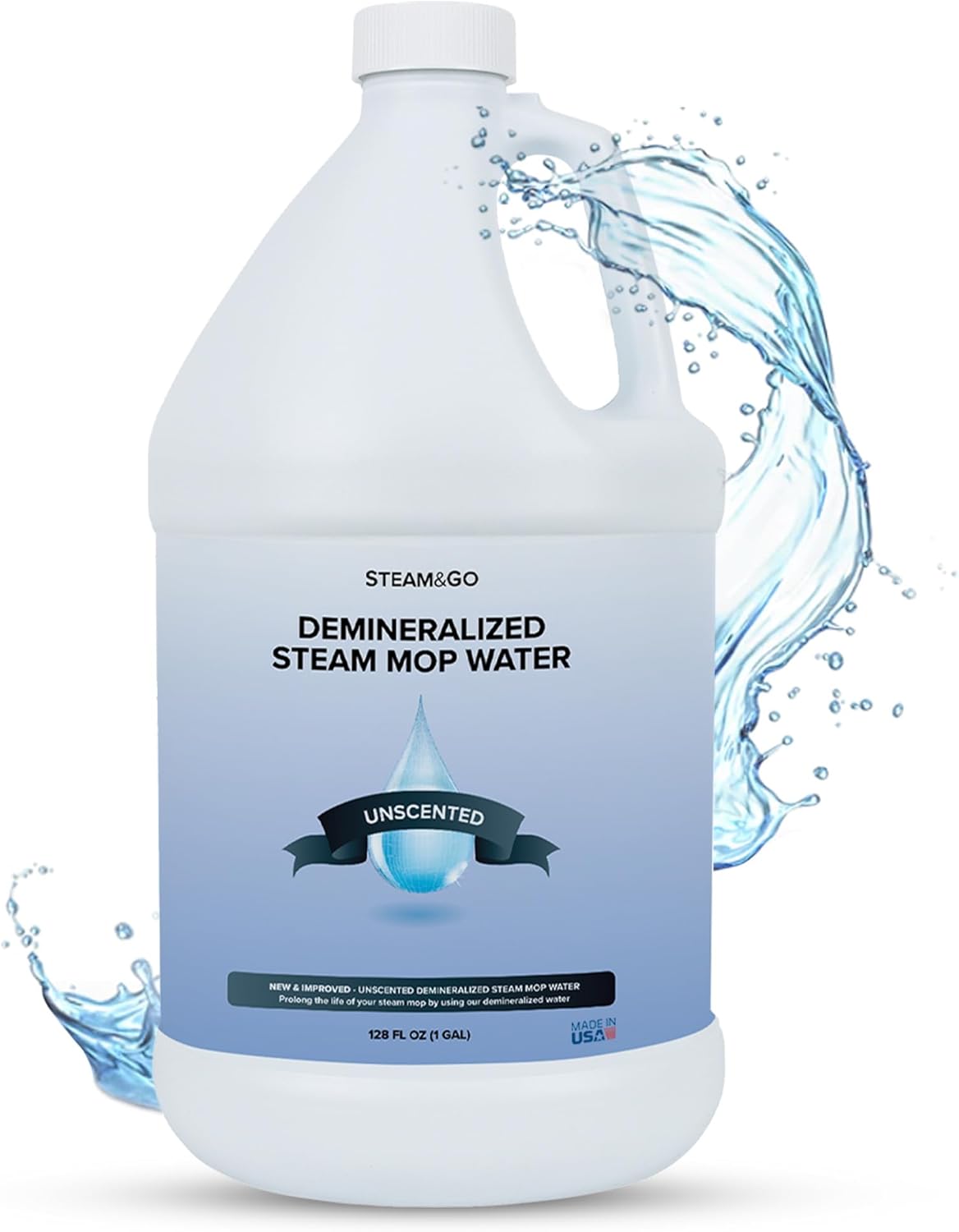 Steam and Go Unscented Demineralized Water - Cleaning Solution for Steam Mop, Floor Cleaner Solution, & More - Ready-to-Use Multi-Surface Floor Cleaning Solution - No PVC - 128 Fl. Oz
