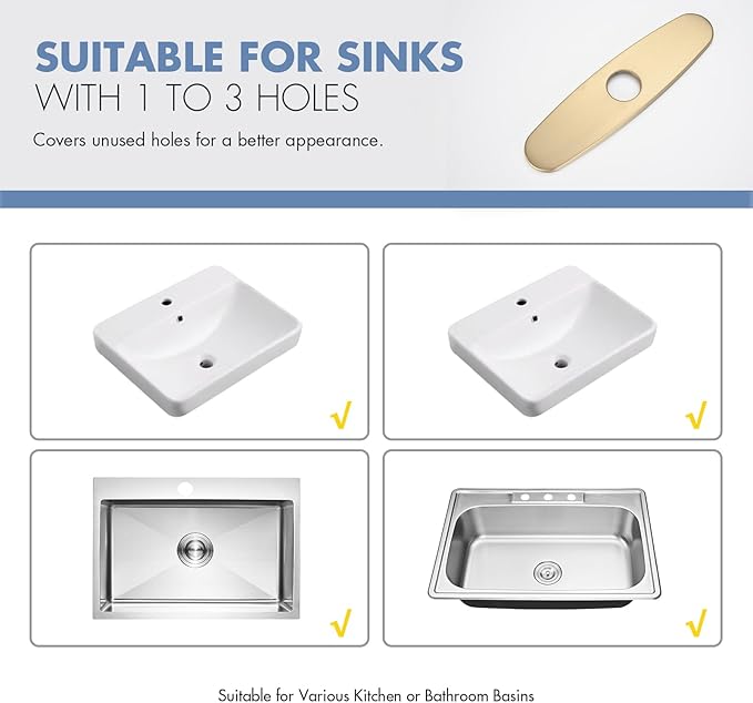 Faucet Cover Plate, Stainless Steel Deck Plate for Kitchen Sink Faucet Single Hole or Bathroom Faucet 1-3 Hole Faucet Hole Cover Round 10 Inch (Brushed Gold)