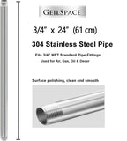 GeilSpace 3/4" x 24" Stainless Steel Pipe, 304 Pipe Nipple Fits Standard 3/4 Inch Threaded Pipes and Fittings, DIY Industrial Metal tube (2 PCS)