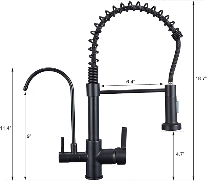 MENATT Commercial Matte Black Brass Faucet, High Arc 3 in 1 Kitchen Sink Faucet with Pull Down Sprayer, RO System Water Filter Integrated