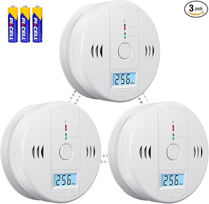 Carbon Monoxide Detectors Battery Powered, Carbon Monoxide Alarm with LED Digital Display, CO Alarm with Human Alarm Sounds and Test Button for Home Kitchen Restaurant Hotel Office(3 Pack)