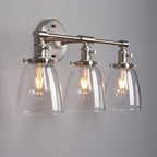 Phansthy 3-Light Wall Sconces Antique Brass Vanity Light, Industrial Wall Lamps with On Off Switch and Clear Glass Lampshade, Vintage Wall Lighting for Bathroom Living Room (Brushed, Bell Shade)