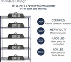 48"x18"x72" PRIME HEAVY DUTY Black 5-Tier Wire Shelving NSF 4000 LBS MAX Capacity Storage Rack for Commercial, School, Home, Garage, Warehouse, Industrial, and Hospital Uses (with Wheels)