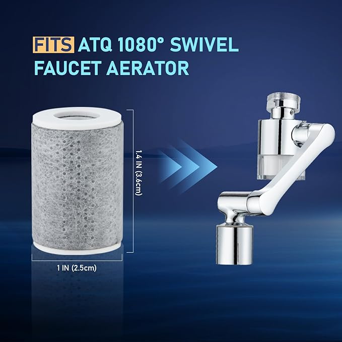 8 Pcs Filter Elements Replacement for ATQ Sink Faucet Extender Swivel Aerator (Aer ator1080) carbon fiber filter cartridges Removes Chlorine Fluoride Heavy Metal(1080° Aerator-8 Carbon Fiber Filter)