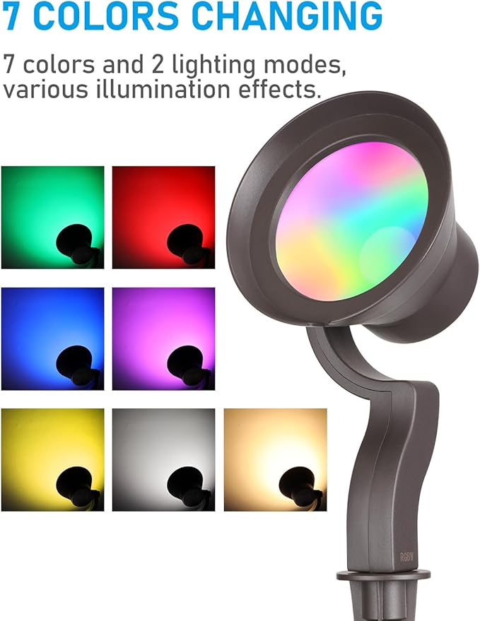 LEONLITE 10W RGB Low Voltage Landscape Lights, Color Changing Wall Wash Landscape Lighting Outdoor, 12V LED Landscape Spotlights, Uplight, ETL Listed, Aluminum, IP65 Waterproof, Pack of 4