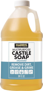 HARRIS Multi-Purpose Pure Liquid Castile Soap for Home Cleaning, Multi-Purpose Cleaner, For Dish Soap, Laundry Detergent, Kitchen and Bathroom Surfaces, Kids Rooms, Unscented, 64 Oz