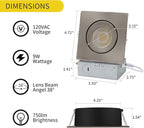 Brushed Nickel Recessed Lights Square 4 inch 6 Pack,Spot Recessed Lights,dimmable, 5CCT Selectable,9W 750LM