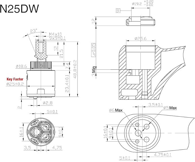 25mm Faucet Cartridge Certification Ceramic Tap Cartridge Mix Faucets Inner Cartridge Replacement for Single Lever Faucet, Monobloc Bathroom or Kitchen Mixer Faucets