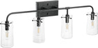 XiNBEi Lighting Bathroom Vanity Light, Industrial 4 Light Vanity Light Black Wall Light Fixture with Clear Seeded Glass Over Mirror XB-W1283-4-MB