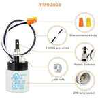 Helunsi E26 E27 Ceramic Lamp Socket with Rotary Knob Switch, Universal Replacement Porcelain ON OFF Turn Switch Light Bulb Socket, E26 Medium Base Lamp Holder with Threaded Nuts and Wire Lead - 2 Pack