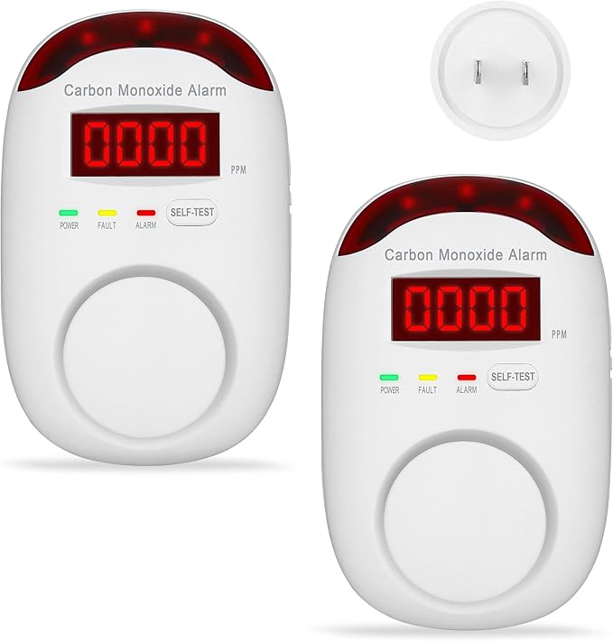 Plug-in Carbon Monoxide Detectors,Koabbit CO Level Monitoring Alarm with Light & Digital Display for Home/Kitchen/Bedroom,Accurate & Easy to Install(2 Pack)