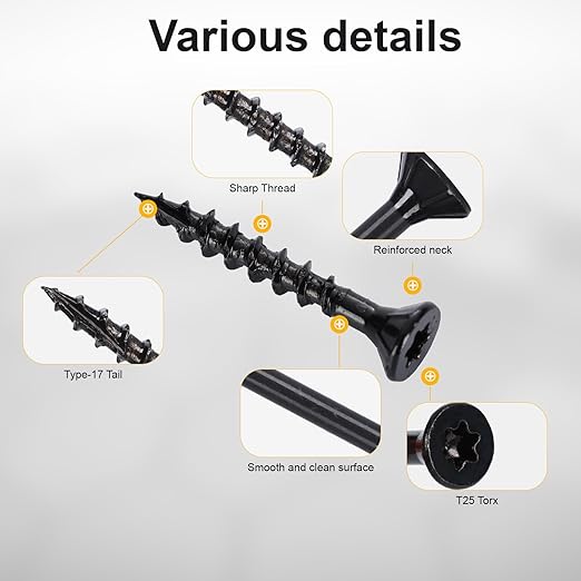 Deck Screws #8X1-1/4’’, T25 Star Torx Drive Flat Head Wood Screws, Black, 5lb