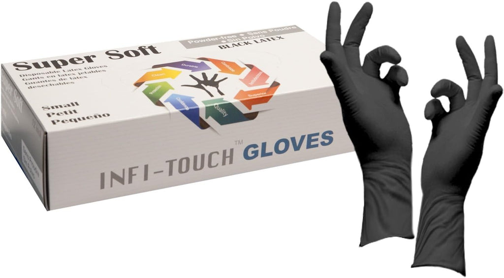 Super soft Disposable Latex Gloves, Powder Free, Exam 12" Length, Medium Duty, 50 Gloves, Size Small.